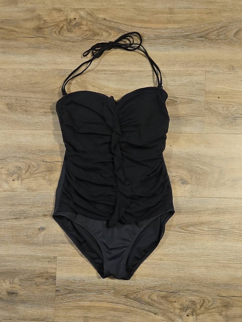 Tropical Escape Black Ruched One-Piece Swimsuit